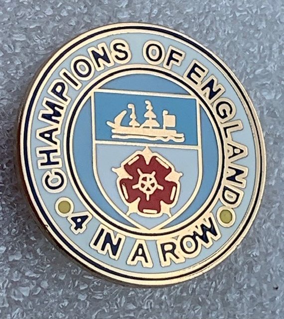 Manchester City Enamel Badge ~ Champions of England 4 in a Row
